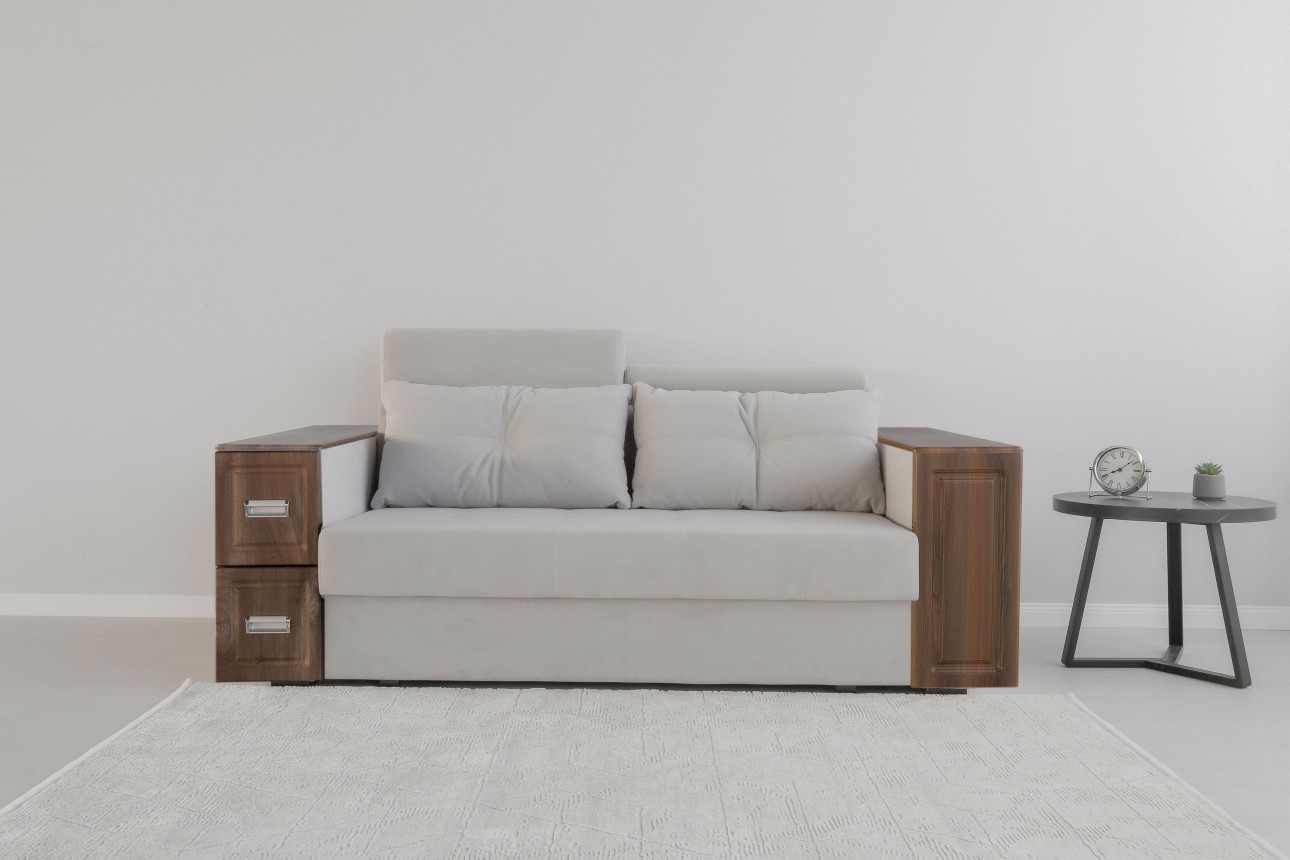 Canapea extensibilă PALERMO 1600, cotiere cu spațiu de depozitare și minibar, 2200x1000x780 mm, suprafața dormit 1600x2020 mm