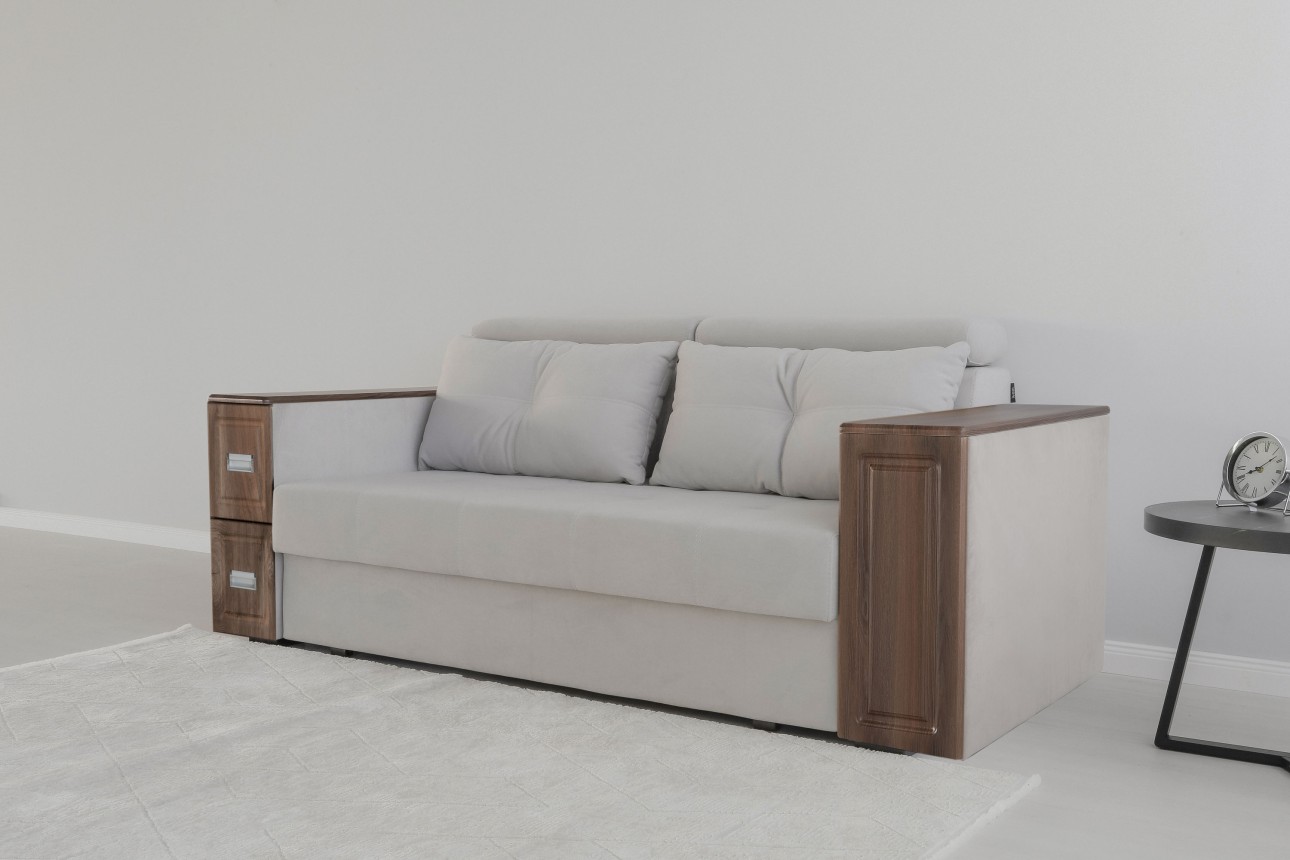 Canapea extensibilă PALERMO 1600, cotiere cu spațiu de depozitare și minibar, 2200x1000x780 mm, suprafața dormit 1600x2020 mm