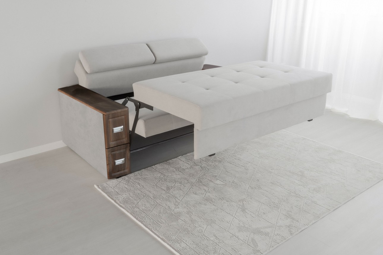 Canapea extensibilă PALERMO 1600, cotiere cu spațiu de depozitare și minibar, 2200x1000x780 mm, suprafața dormit 1600x2020 mm