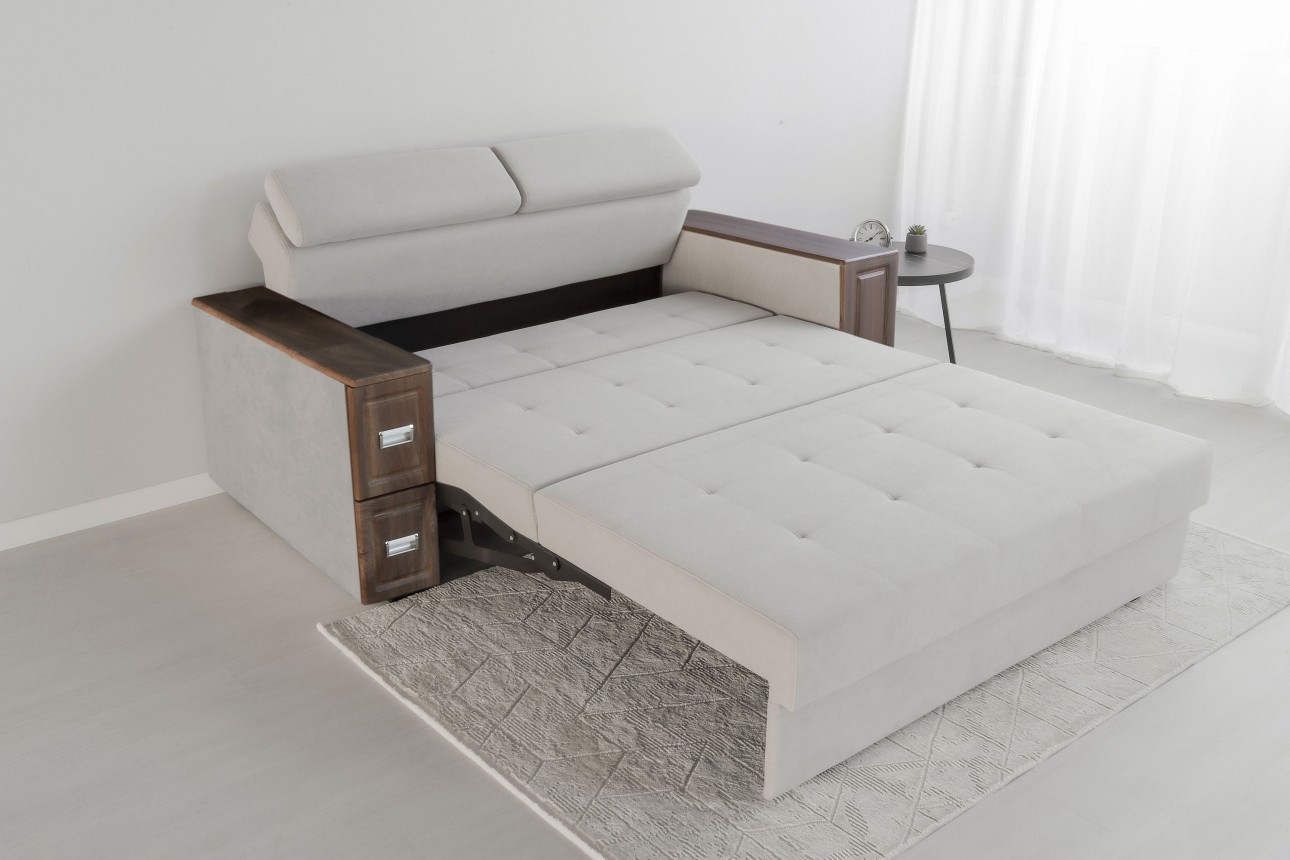 Canapea extensibilă PALERMO 1600, cotiere cu spațiu de depozitare și minibar, 2200x1000x780 mm, suprafața dormit 1600x2020 mm