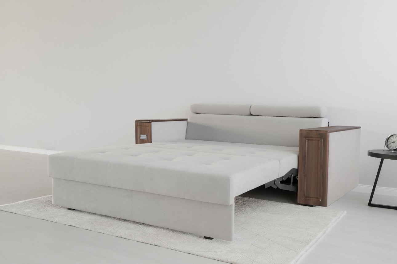Canapea extensibilă PALERMO 1600, cotiere cu spațiu de depozitare și minibar, 2200x1000x780 mm, suprafața dormit 1600x2020 mm